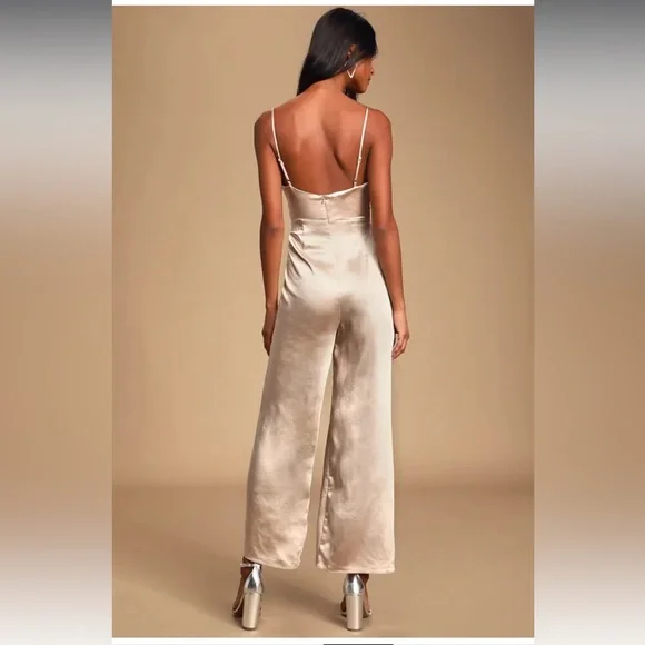 Perfect Night Champagne Satin Cowl Neck Culotte Jumpsuit‎ LUSH - Picture 2 of 6